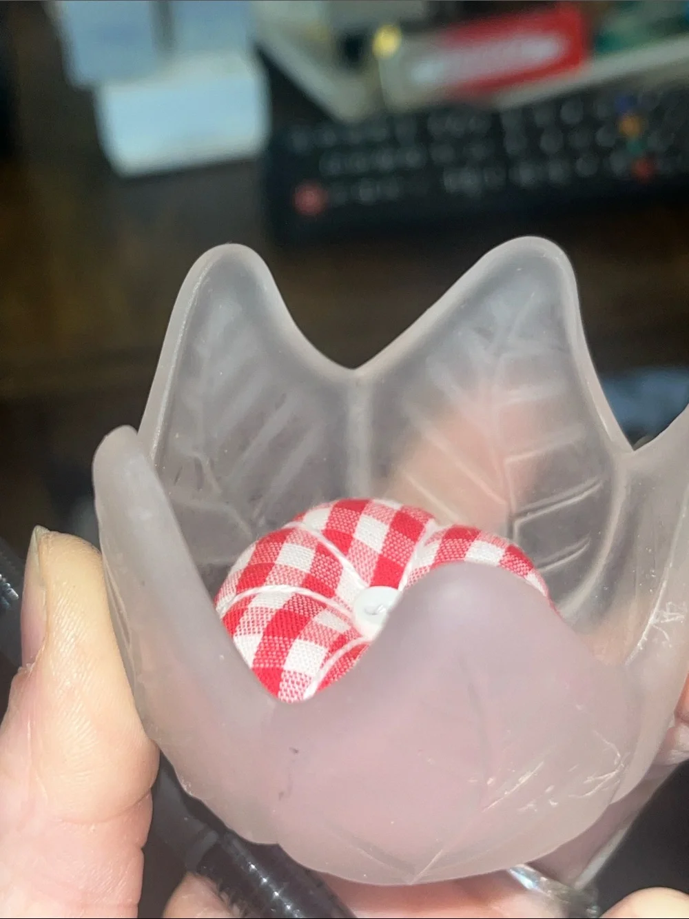 PartyLite Frosted Lotus Blossom Pin Cushion Glass Candle Holder 284